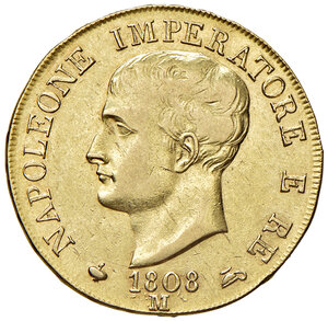 obverse: Milano. Napoleone I re d’Italia (1805-1814). Da 40 lire 1808 AV. Pagani 11. Crippa 24/C. MIR 479/2. Buon BB/q.SPL