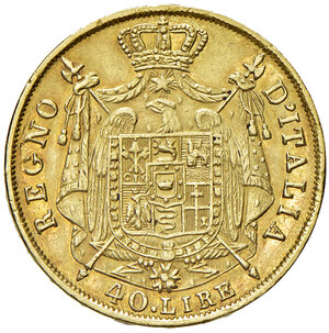 reverse: Milano. Napoleone I re d’Italia (1805-1814). Da 40 lire 1814 AV. Pagani 17a. Crippa 25/G. MIR 488/7.  Buon BB
