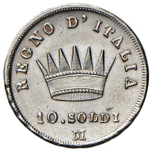 reverse: Milano. Napoleone I re d’Italia (1805-1814). Da 10 soldi 1810 AG. Pagani 54. Crippa 35/C. MIR 494/3. SPL 
