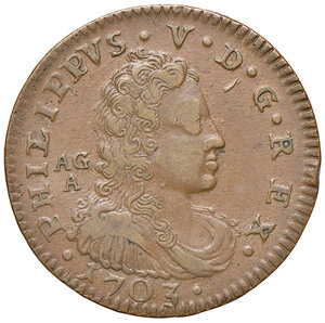 obverse: Napoli. Filippo V di Borbone (1700-1707). Grano 1703 CU gr. 9,65. P.R. 8. MIR 314/1. Magliocca 79. Molto raro. Buon BB/q.SPL 
