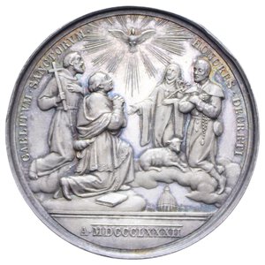 reverse: VATICANO LEONE XIII (1878-1903) MEDAGLIA CANONIZZAZIONE DI LORENZO BRINDISI 1882 AG. 36,66 GR. 44 MM. qSPL (COLPETTI)