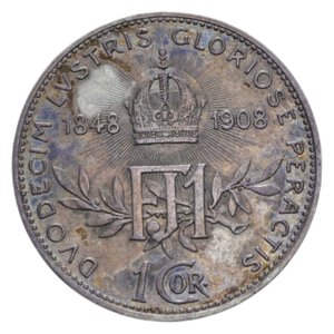 reverse: AUSTRIA FRANCESCO GIUSEPPE I 1 CORONA 1908 AG. 5 GR. BB+