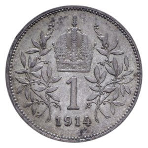 reverse: AUSTRIA FRANCESCO GIUSEPPE I 1 CORONA 1914 AG. 4,99 GR. SPL
