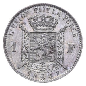 reverse: BELGIUM LEOPOLD II FRANC 1867 AG. 4,99 GR. SPL-qFDC