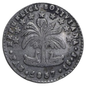 reverse: BOLIVIA REPUBBLICA 1 SOL 1857 PAZ AG. 3,16 GR. BB