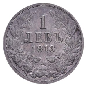 reverse: BULGARIA FERDINANDO I 1 LEVA 1913 AG. 4,99 GR. BB+/BB-SPL