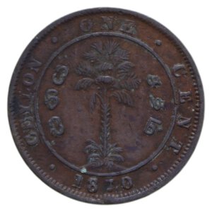 reverse: CEYLON VICTORIA 1 CENT 1870 CU. 4,63 GR. qBB