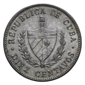 reverse: CUBA 10 CENTAVOS 1949 AG. 2,49 GR. SPL-FDC