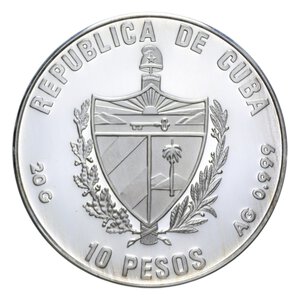 reverse: CUBA 10 PESOS 1992 POSTAL HISTORY AG. 20,10 GR. PROOF