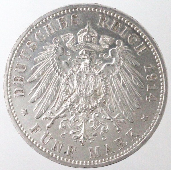 Germania Prussia. Guglielmo II. 1888-1918. 5 Marchi 1914 A. Ag.