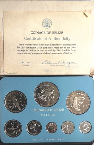 obverse: Belize. Serie Divisionale 1977. 8 valori nominali, Argento. 