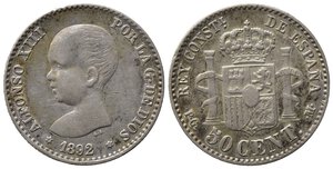 obverse: SPAGNA. Alfonso XIII 50 centimos 1892 (92). SPL
