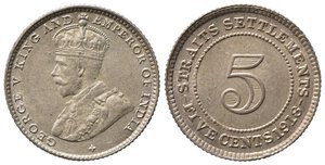 obverse: STRAITS SETTLEMENTS. Giorgio V. 5 cents 1918. qFDC