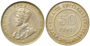 obverse: STRAITS SETTLEMENTS. Giorgio V. 50 cents 1921. SPL