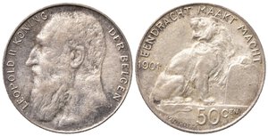 obverse: BELGIO. Leopoldo II. 50 centimes 1901. Ag (2,50 g). SPL