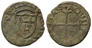 obverse: L AQUILA. Carlo VIII di Francia (1495). Cavallo AE (0.98 g). Scudo coronato di Francia. R/croce patente tripartita. D Andrea-Andreani 135; CNI 45. qBB