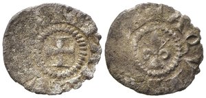 obverse: AQUILEIA. Gregorio di Montelongo (1251-1269). Piccolo scodellato Mi (0,30 g). Croce patente - giglio. Keber 19; Bernardi 23. Raro. MB