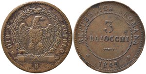 obverse: BOLOGNA. Seconda Repubblica Romana (1848-1849). 3 Baiocchi 1849. BB