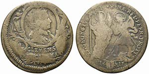 obverse: FERRARA. Clemente XI (1700-1721).Muraiola da 8 baiocchi 1717. MIR 2360/2 R2; MUN 236. MB