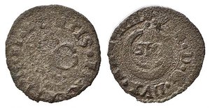 obverse: MANTOVA. Vincenzo I Gonzaga (1587-1612). Quattrino SIC con C accostate, senza punti nelle C, stelle a 6 punte. Mi gr. 0,54 mm 15. Bignotti 50; CNI 105/122 (Casale). qMB
