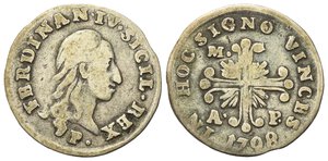 obverse: NAPOLI. Ferdinando IV (1759-1816). Carlino da 10 grana 1798 Ag (2,21 g). Magliocca 290. MB