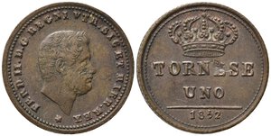 obverse: NAPOLI. Ferdinando II di Borbone (1830-1859).  Tornese 1852. Magliocca 779. BB+ 