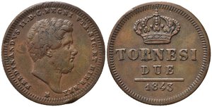 obverse: NAPOLI. Ferdinando II di Borbone (1830-1859). 2 Tornesi 1843. Magliocca 735. BB/BB+ colpo al bordo