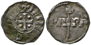 obverse: PAVIA. Enrico I di Baviera (1014-1024). Denaro Ag (1,36 g). MIR 834/1 - R2 var. PAIPA al R/. Esamplare di buona qualità, schiacciature di conio. qSPL