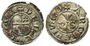obverse: RAVENNA. Monetazione Arcivescovile (sec. XIII-XIV). Denaro Ag (0,64 g). Di Virgilio 21. qSPL
