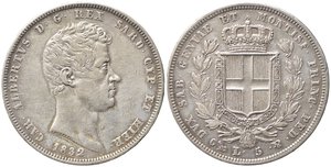 obverse: Carlo Alberto (1831-1849). REGNO DI SARDEGNA. 5 lire 1832 Genova. Gig. 55. BB