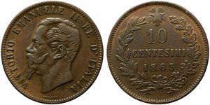 obverse: Vittorio Emanuele II (1861-1878). 10 centesimi 1863 Gig.90. MB-BB