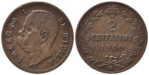 obverse: Umberto I (1878-1900). 2 centesimi 1900 senza punto dopo la S. BB