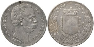 obverse: Umberto I (1878-1900). 5 Lire 1879 Ag. MB+