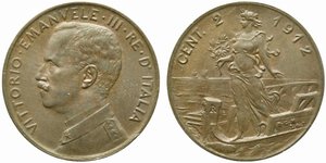 obverse: Vittorio Emanuele III (1900-1943). 2 centesimi 1912 