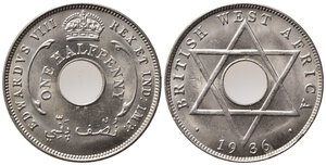 obverse: AFRICA OCCIDENTALE BRITANNICA - BRITISH WEST AFRICA. 1/2 penny 1936. FDC