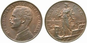 obverse: Vittorio Emanuele III (1900-1943). 2 centesimi 1916 