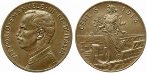 obverse: Vittorio Emanuele III (1900-1943). 5 centesimi 1913 