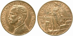 obverse: Vittorio Emanuele III (1900-1943). 5 centesimi 1918 
