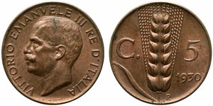 obverse: Vittorio Emanuele III (1900-1943). 5 centesimi 1930 