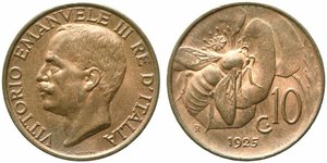 obverse: Vittorio Emanuele III (1900-1943). 10 centesimi 1925 