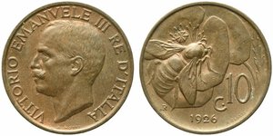 obverse: Vittorio Emanuele III (1900-1943). 10 centesimi 1926 