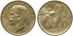 obverse: Vittorio Emanuele III (1900-1943). 10 centesimi 1927 