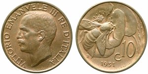 obverse: Vittorio Emanuele III (1900-1943). 10 centesimi 1931 