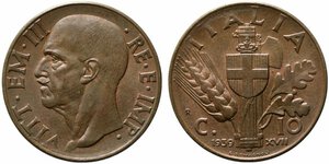 obverse: Vittorio Emanuele III (1900-1943). 10 centesimi 1939 