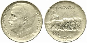obverse: Vittorio Emanuele III (1900-1943). 50 centesimi 1924 contorno rigato 