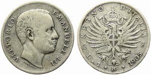 obverse: Vittorio Emanuele III (1900-1943). 1 lira 1905 