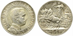 obverse: Vittorio Emanuele III (1900-1943). 1 lira 1913 