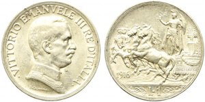 obverse: Vittorio Emanuele III (1900-1943). 1 lira 1916 