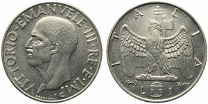 obverse: Vittorio Emanuele III (1900-1943). 1 lira 1940 