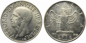 obverse: Vittorio Emanuele III (1900-1943). 1 lira 1941 